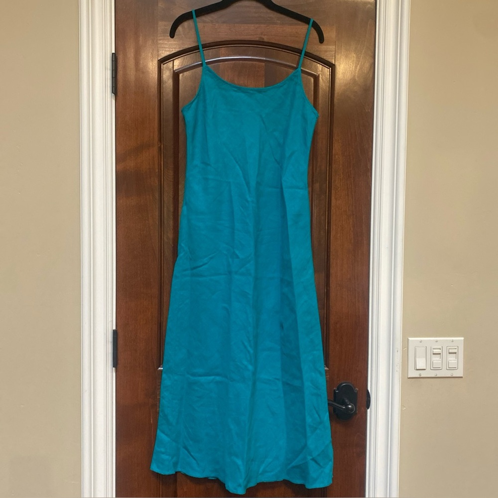J. Crew Teal linen slip dress